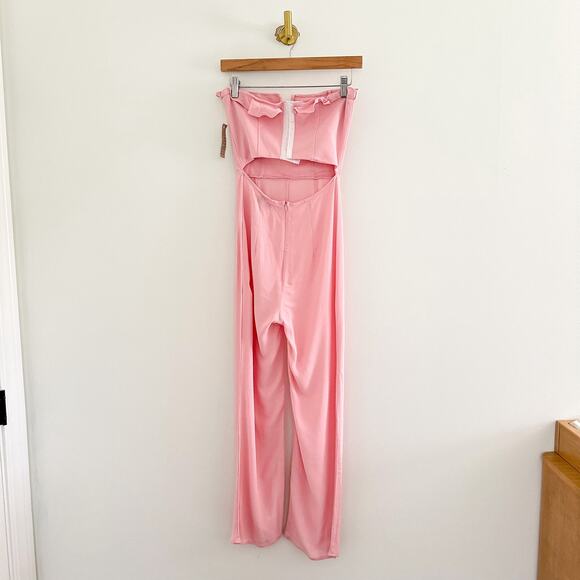 NWT Flynn Skye Parker Strapless Split Neck Straight Leg Jumpsuit Pink XS - Picture 3 of 10
